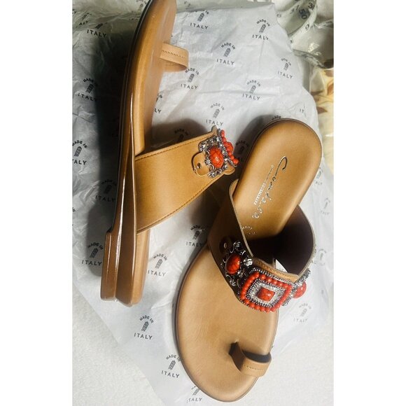 SZ 8 Womens Contesa Sandals Made In Italy Slides Luggage/Red - Picture 4 of 6